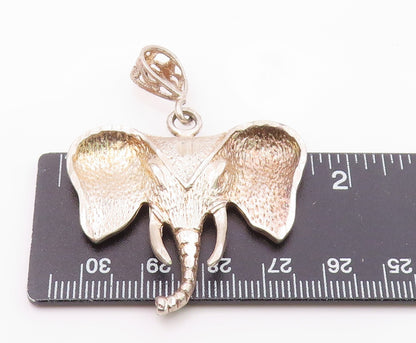 925 Sterling Silver  Vintage Shiny Diamond Cut Elephant Head Pendant  PT10695