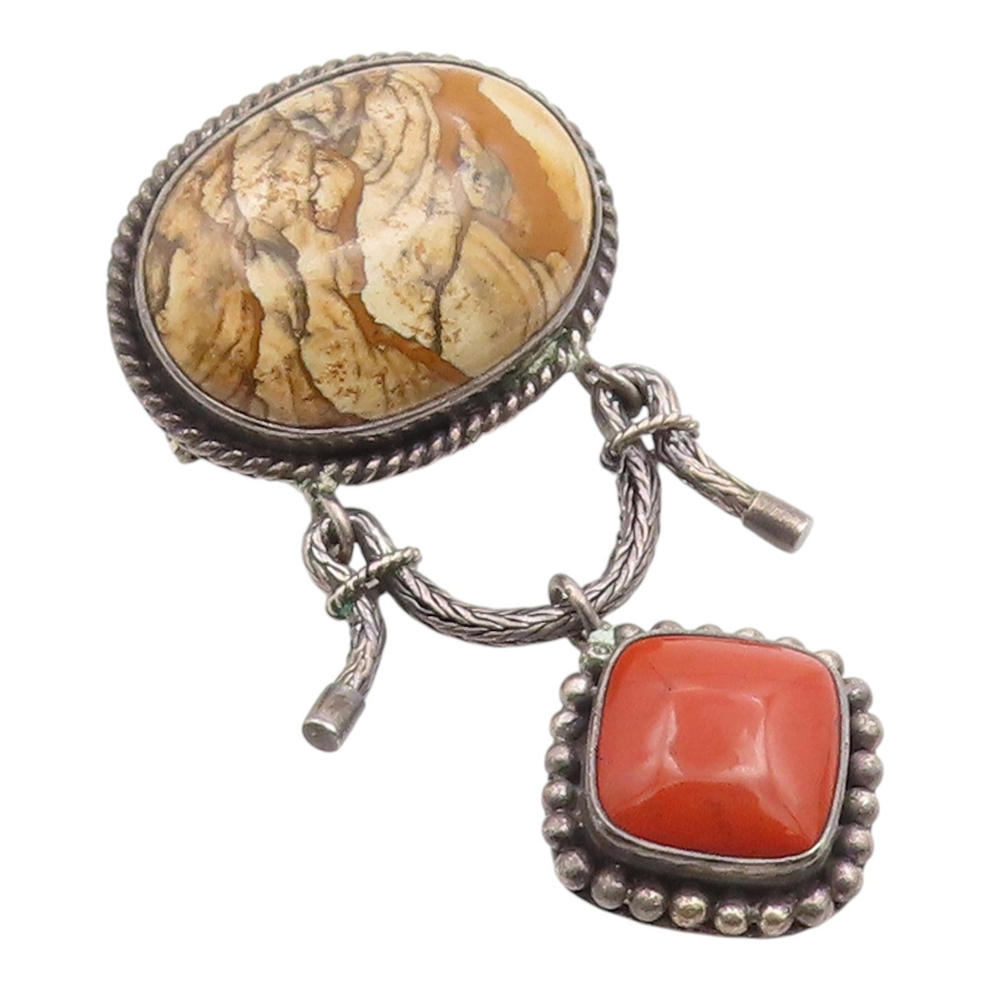 925 Sterling Silver Vintage Brooch Pin SUARTI BALI Jasper & Agate  BP12443