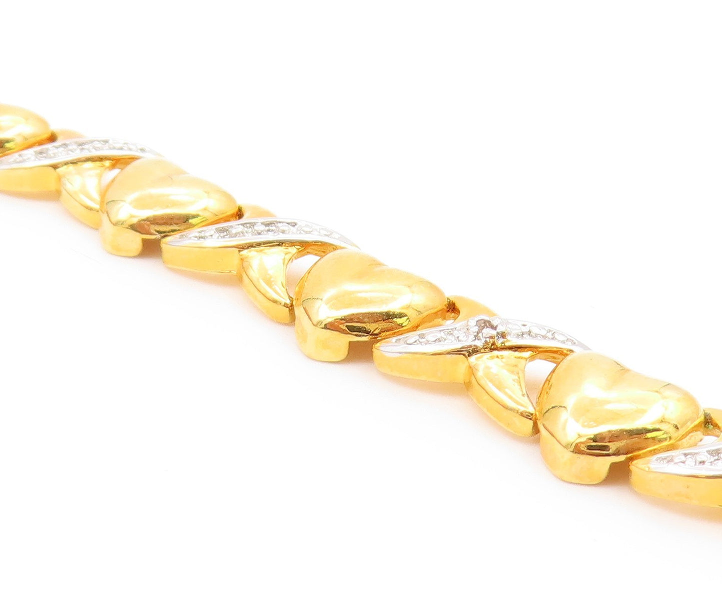 925 Sterling Silver  Genuine Diamonds Love Heart XO Chain Bracelet  BT7548