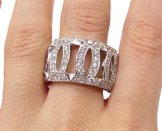 925 Sterling Silver  Cubic Zirconia Pattern Design Thick Band Ring Sz 7  RG3411