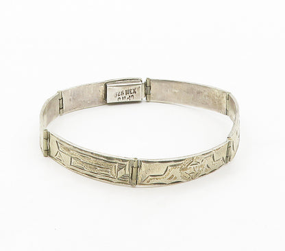 MEXICO 925 Sterling Silver  Vintage Shiny Etched Panel Chain Bracelet  BT6148