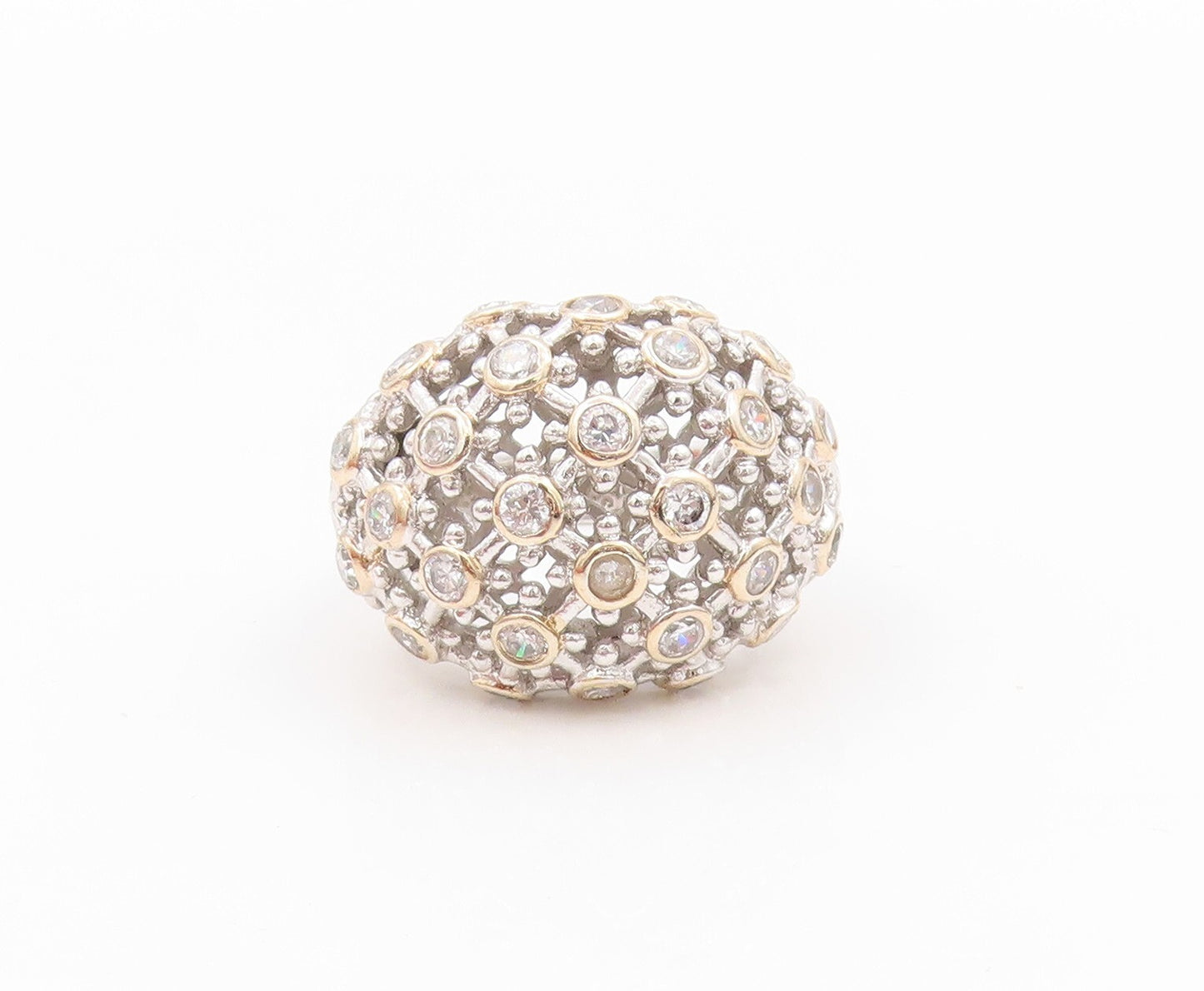 925 Sterling Silver Vintage Ring Cutout Spider Web CZ Design  Sz 7  RG31838