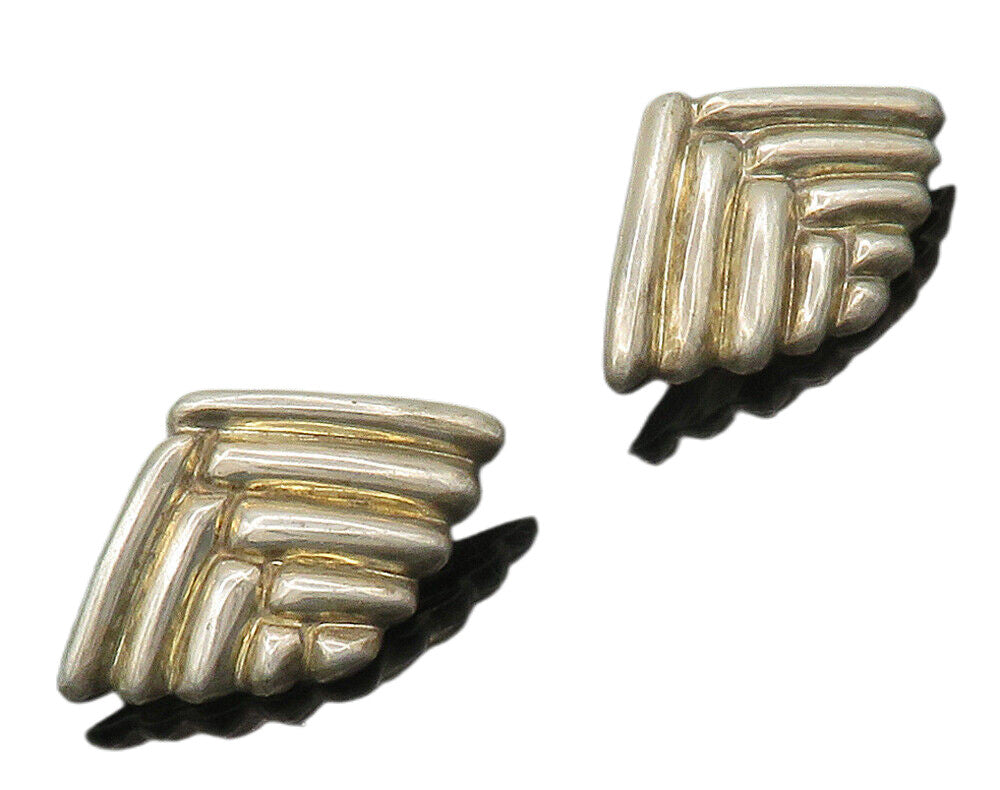 DESIGNER 925 Silver  Vintage Shiny Modernist Non Pierce Earrings  EG8693