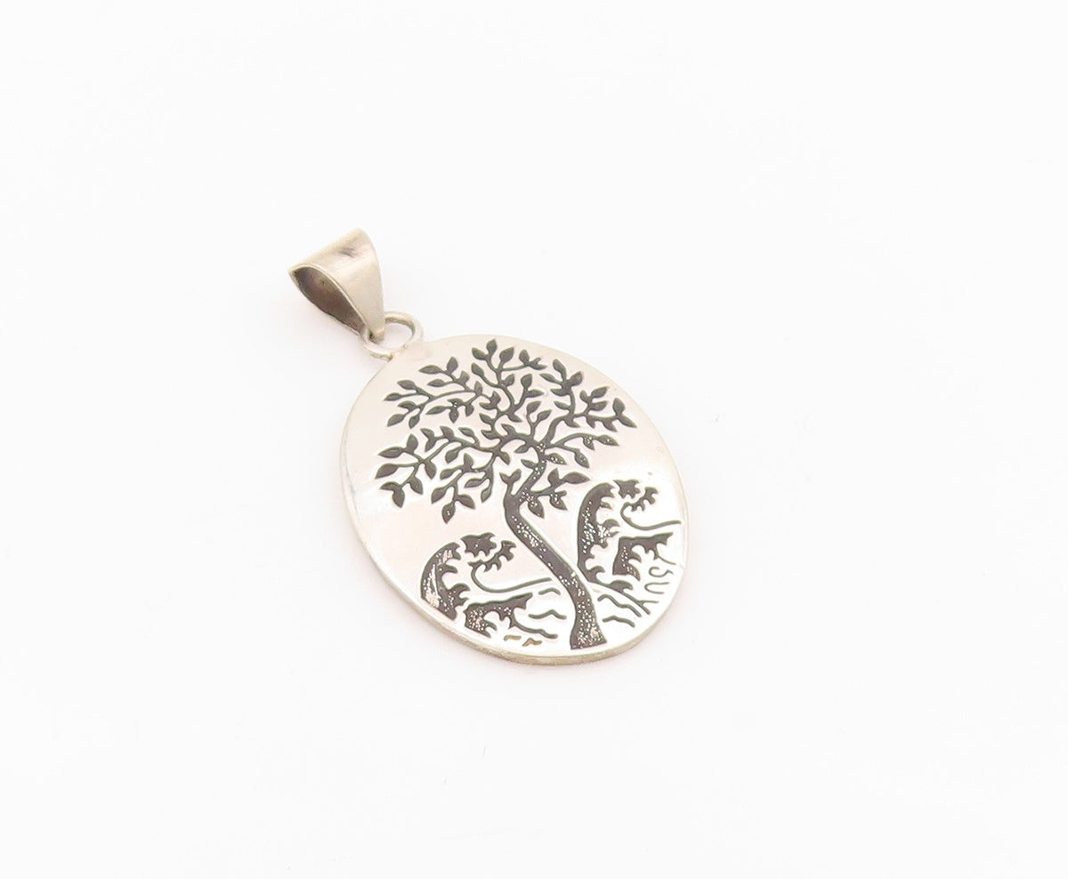 925 Sterling Silver Vintage Pendant Solid Etched Tree Of Life  PT24289