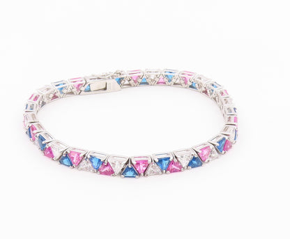925 Sterling Silver  Vintage Cubic Zirconia & Topaz Chain Bracelet  BT8983