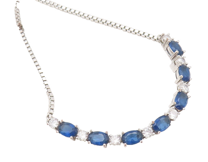 925 Sterling Silver  Vintage Blue White CZ Adjustable Tennis Bracelet  BT10060