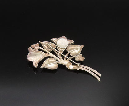 NORSELAND 925 Silver  Vintage Carved Tulip Flower Bouquet Brooch Pin  BP9803