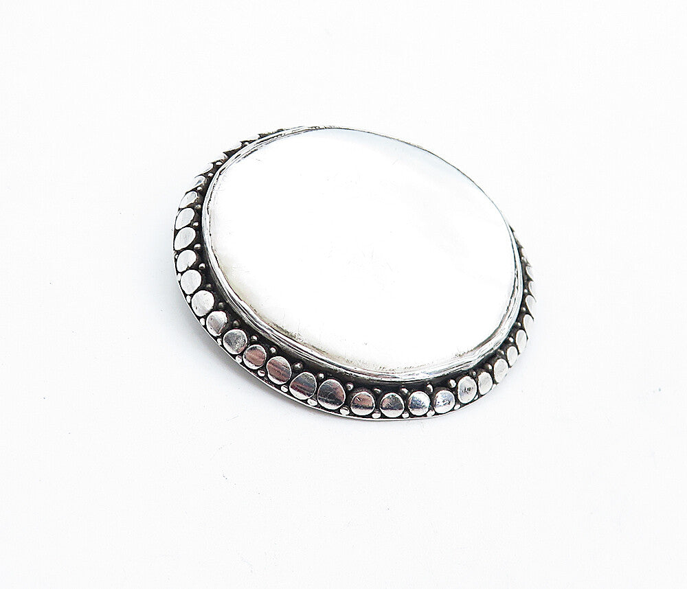 925 Sterling Silver  Vintage Mother Of Pearl Circle Pattern Brooch Pin  BP1644