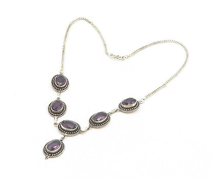 925 Sterling Silver  Vintage Amethyst Twist Petite Curb Chain Necklace  NE3061