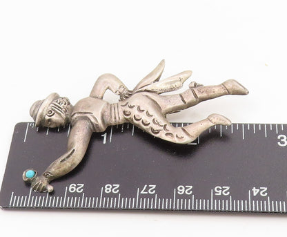 925 Sterling Silver Vintage Brooch MEXICO Turquoise Flamenco Dancer Pin  BP12130