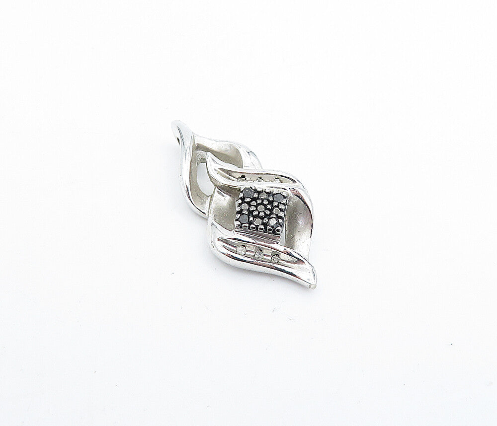 925 Sterling Silver  Genuine Black & White Diamonds Shiny Twist Pendant PT2821