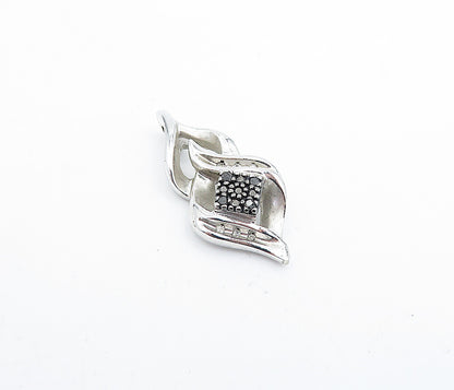 925 Sterling Silver  Genuine Black & White Diamonds Shiny Twist Pendant PT2821