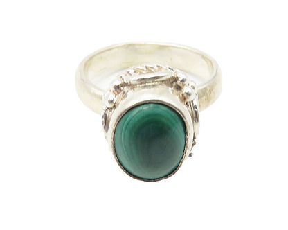 925 Sterling Silver  Vintage Cabochon Cut Malachite Band Ring Sz 5  RG10680