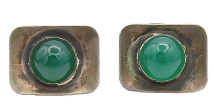 DRAGSTED DENMARK 925 Sterling Silver Vintage Curved Plate Jade Cuff Links TR3605