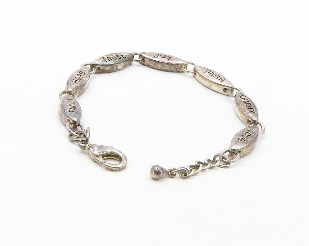 MEXICO 925 Sterling Silver Vintage Inspirational Words Chain Bracelet BT5077