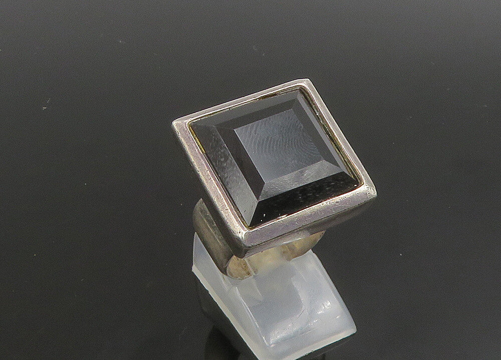 925 Sterling Silver  Vintage Black Spinel Square Cocktail Ring Sz 5  RG23454