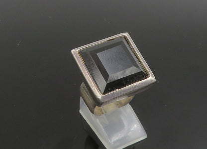 925 Sterling Silver  Vintage Black Spinel Square Cocktail Ring Sz 5  RG23454