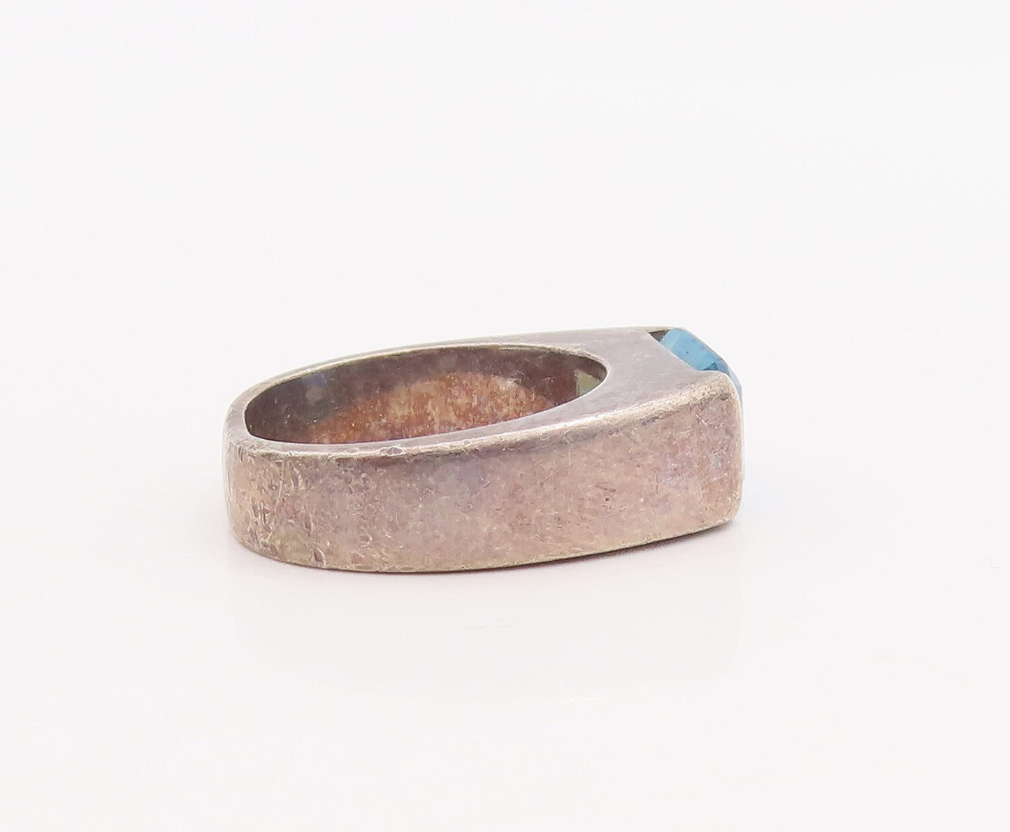 925 Sterling Silver Vintage Ring Rectangle Minimalist Blue Topaz  Sz 6  RG28723