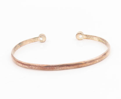 925 Sterling Silver Vintage Bracelet Round Topaz Minimalist Open Cuff  BT11553