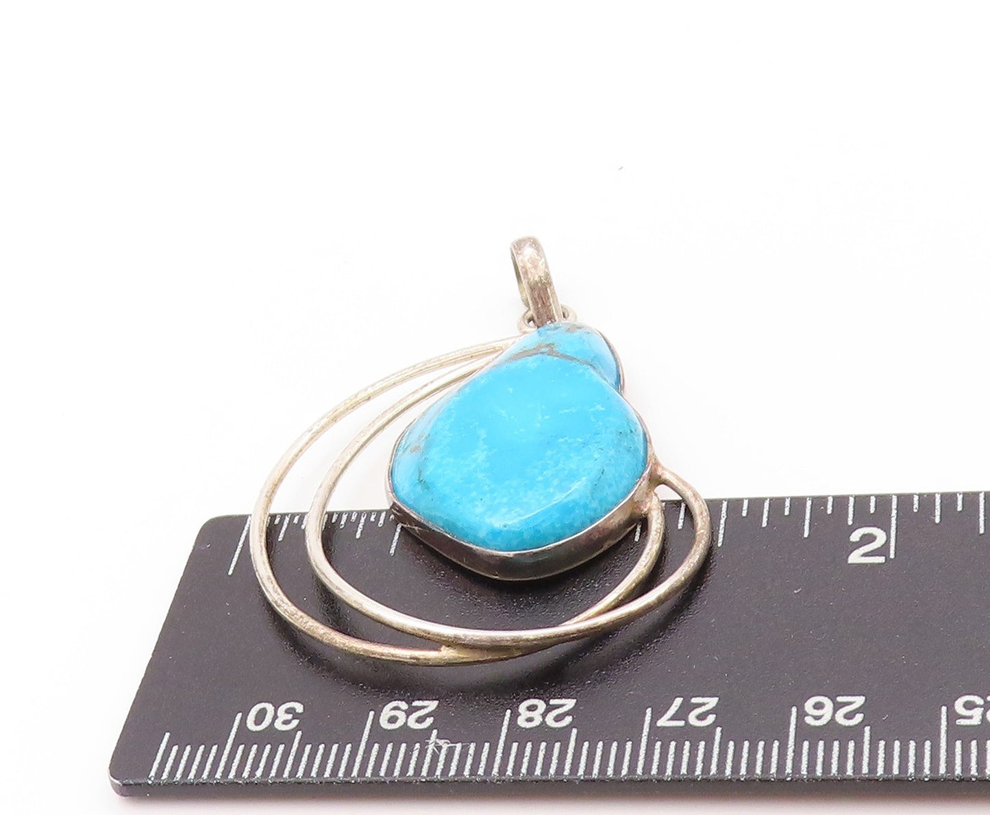 925 Sterling Silver Vintage Pendant Modernist Turquoise Wired Design  PT24208