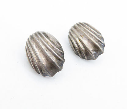 925 Sterling Silver  Vintage Dark Tone Scalloped Hollow Drop Earrings  EG2396