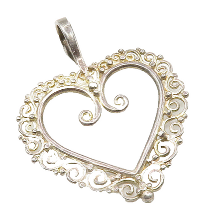 925 Sterling Silver  Vintage Open Love Heart Swirl Border Pendant  PT9846