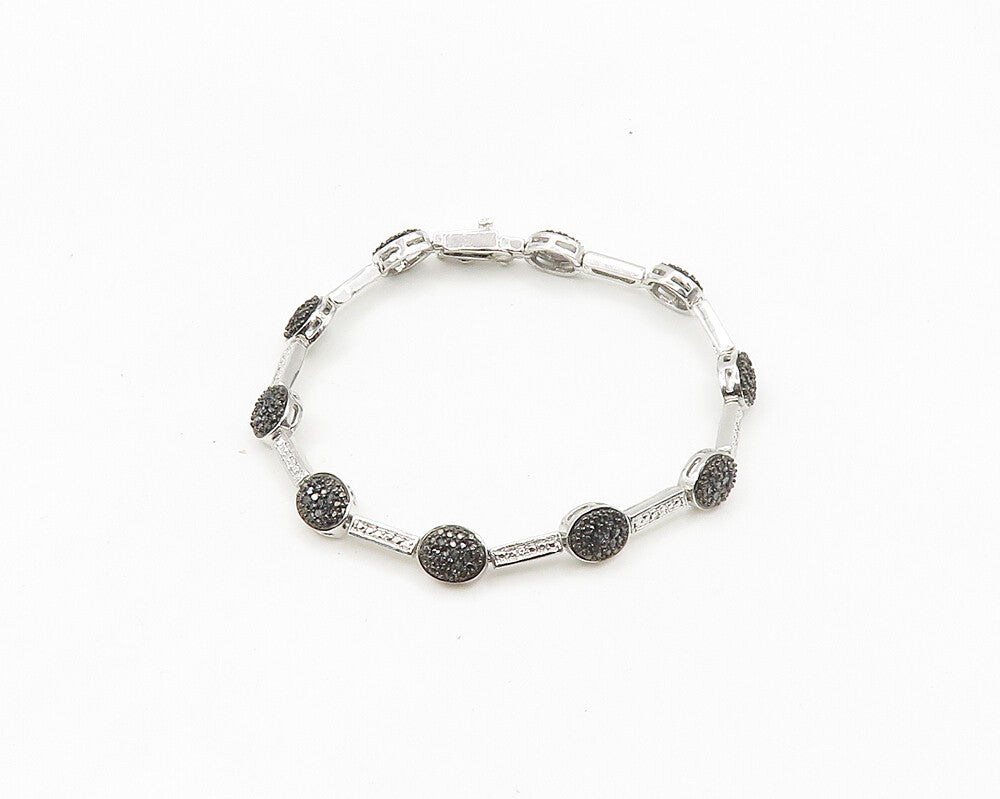 925 Sterling Silver  Genuine Diamonds Two Tone Bar Chain Bracelet  BT7356