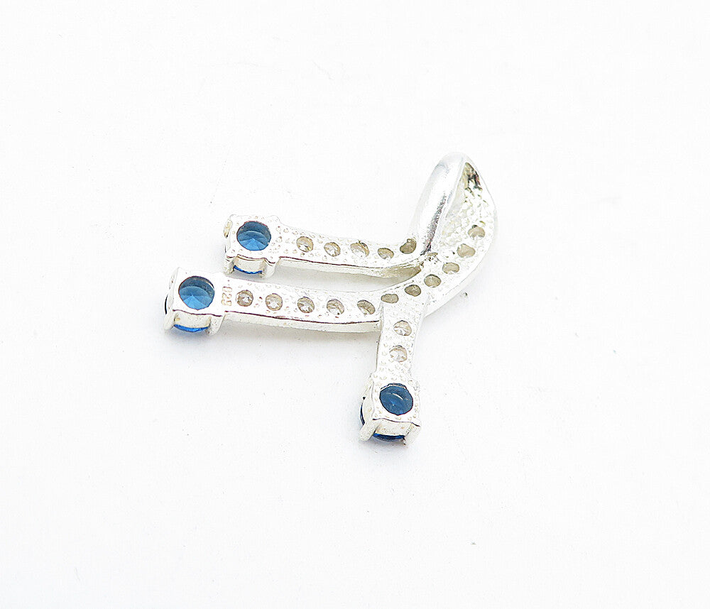 925 Sterling Silver  Cubic Zirconia & Blue Topaz Swirl Ribbon Pendant  PT3374