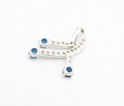 925 Sterling Silver  Cubic Zirconia & Blue Topaz Swirl Ribbon Pendant  PT3374
