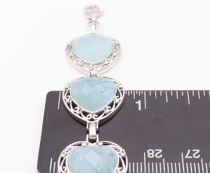 925 Sterling Silver Vintage Bracelet Heart Shape Aquamarine Swirly Cut  BT10710