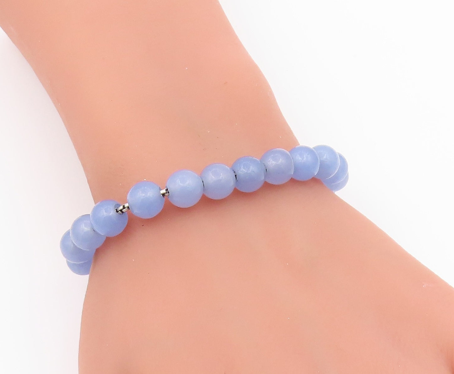 925 Sterling Silver Vintage Bracelet DAVID YURMAN Blue Chalcedony Beads  BT12190