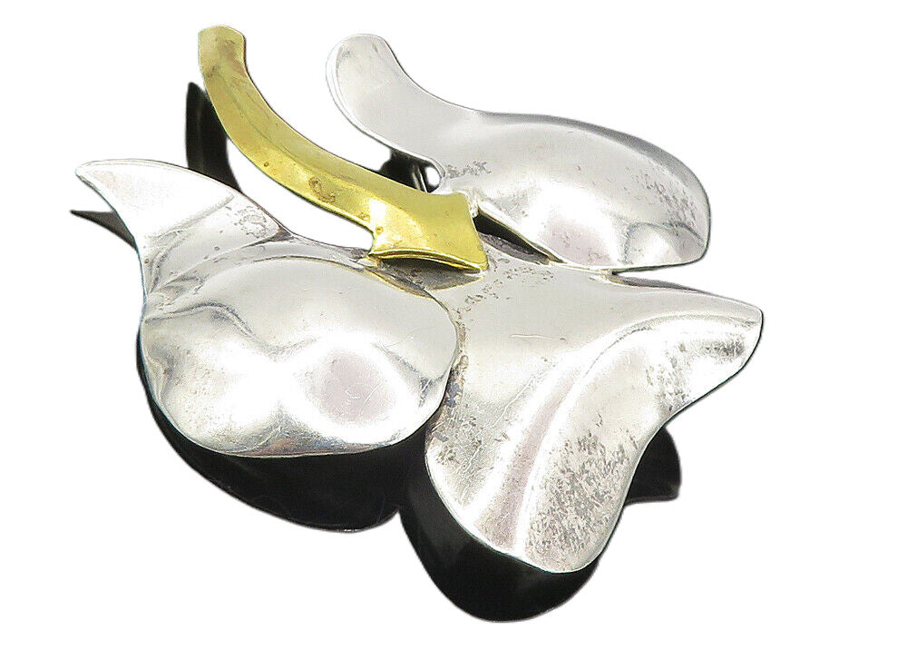 MEXICO 925 Sterling Silver  Vintage Shiny 2 Tone Modernist Brooch Pin  BP3165