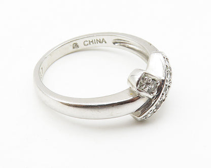 925 Sterling Silver  Shiny Topaz Crossover X Design Band Ring Sz 7  RG10348