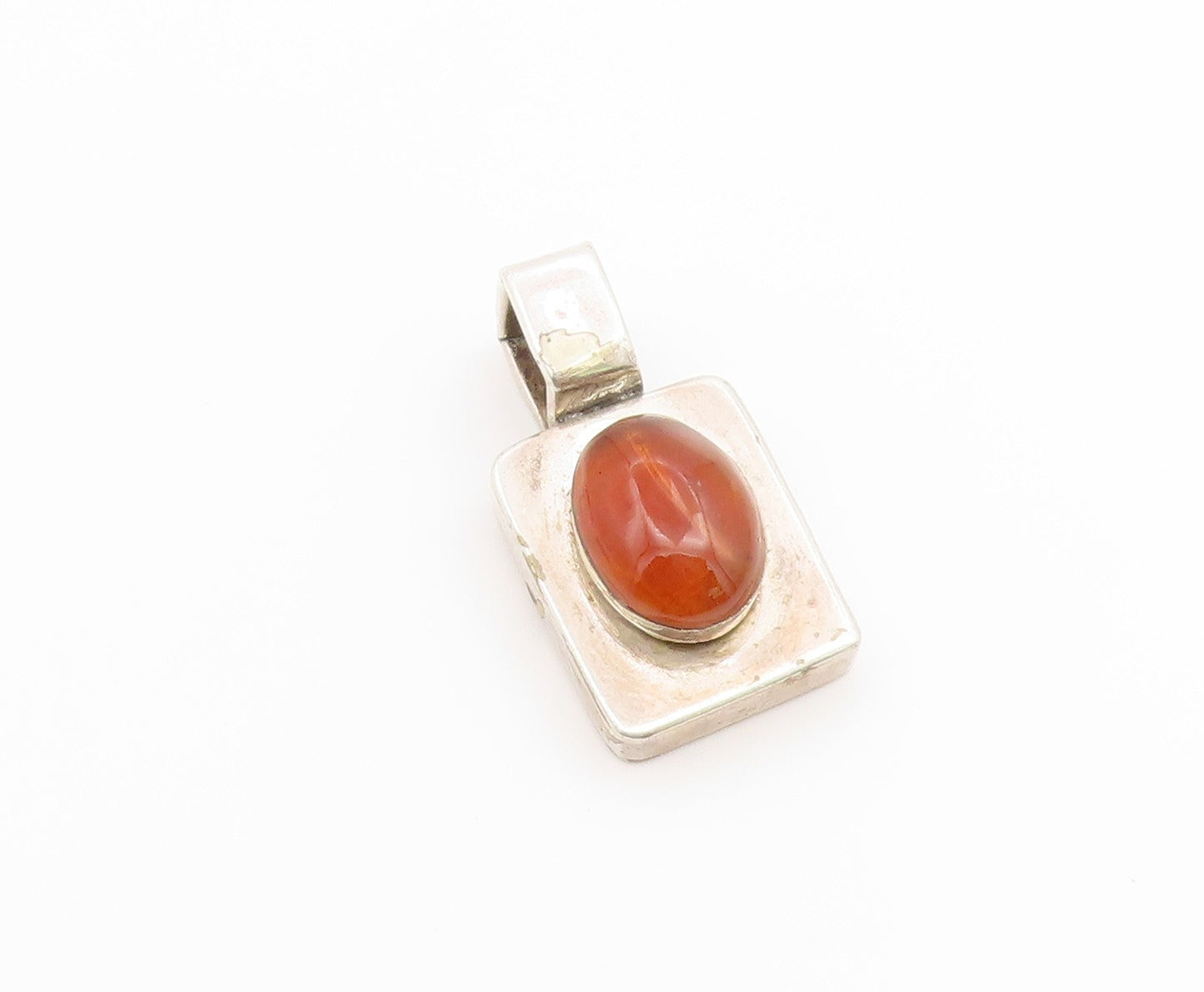 925 Sterling Silver Vintage Pendant MEXICO Carnelian Geometric Charm  PT26551