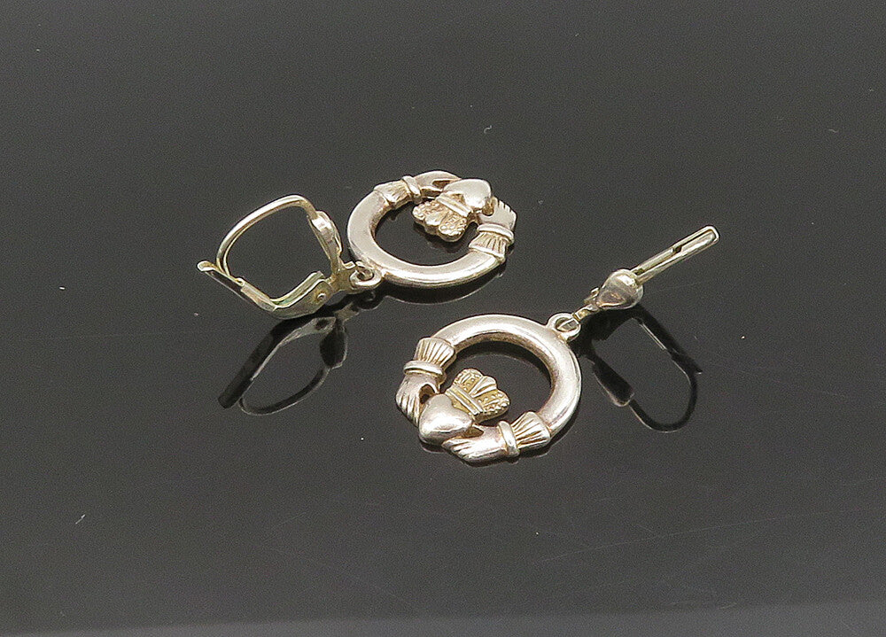 SOLVAR 925 Silver  Vintage Shiny Traditional Claddagh Dangle Earrings  EG10406