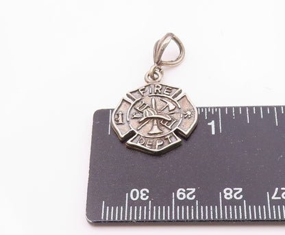 925 Sterling Silver  Vintage Fire Department Badge Medal Pendant  PT21123
