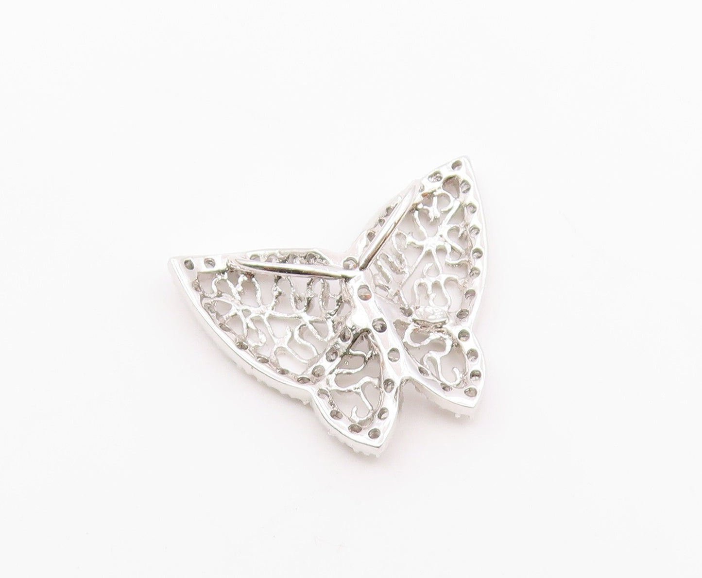 925 Sterling Silver  Vintage Shiny Cubic Zirconia Butterfly Pendant  PT17771