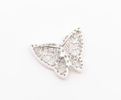 925 Sterling Silver  Vintage Shiny Cubic Zirconia Butterfly Pendant  PT17771