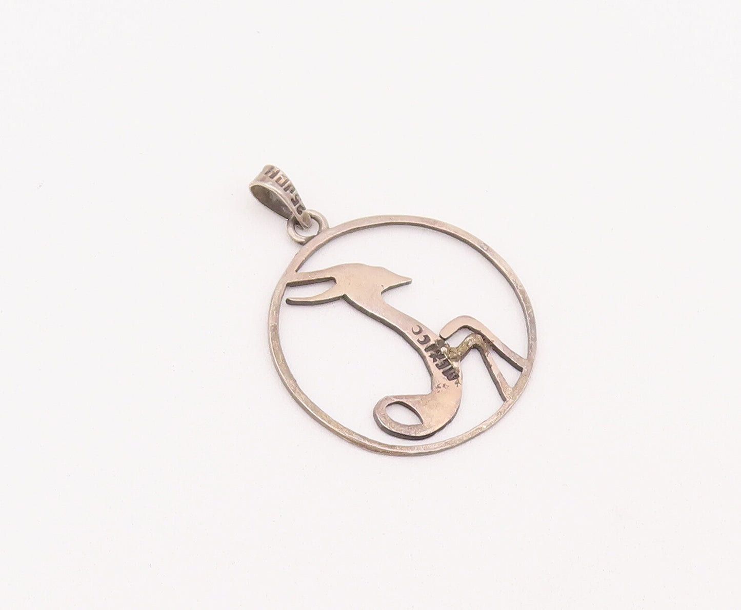 925 Sterling Silver Vintage Pendant Circular Framed Stencil Cut Deer  PT22827