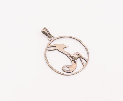 925 Sterling Silver Vintage Pendant Circular Framed Stencil Cut Deer  PT22827