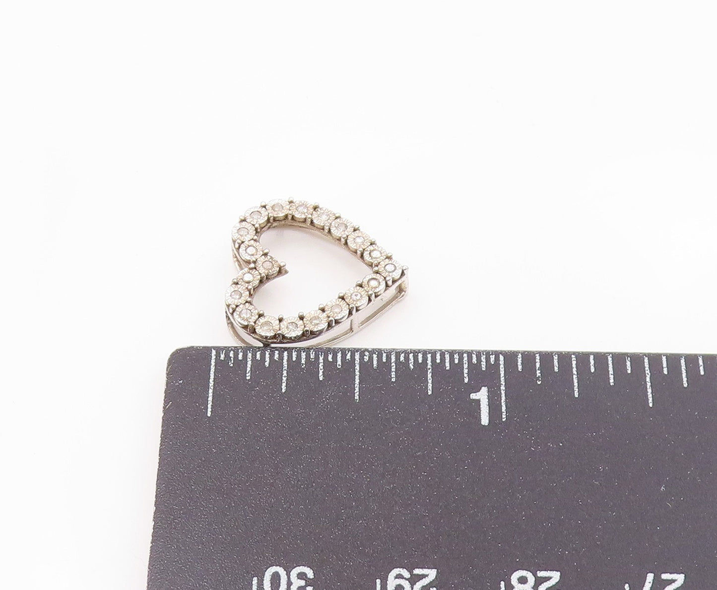 925 Sterling Silver  Vintage Genuine Diamonds Open Love Heart Pendant  PT13111