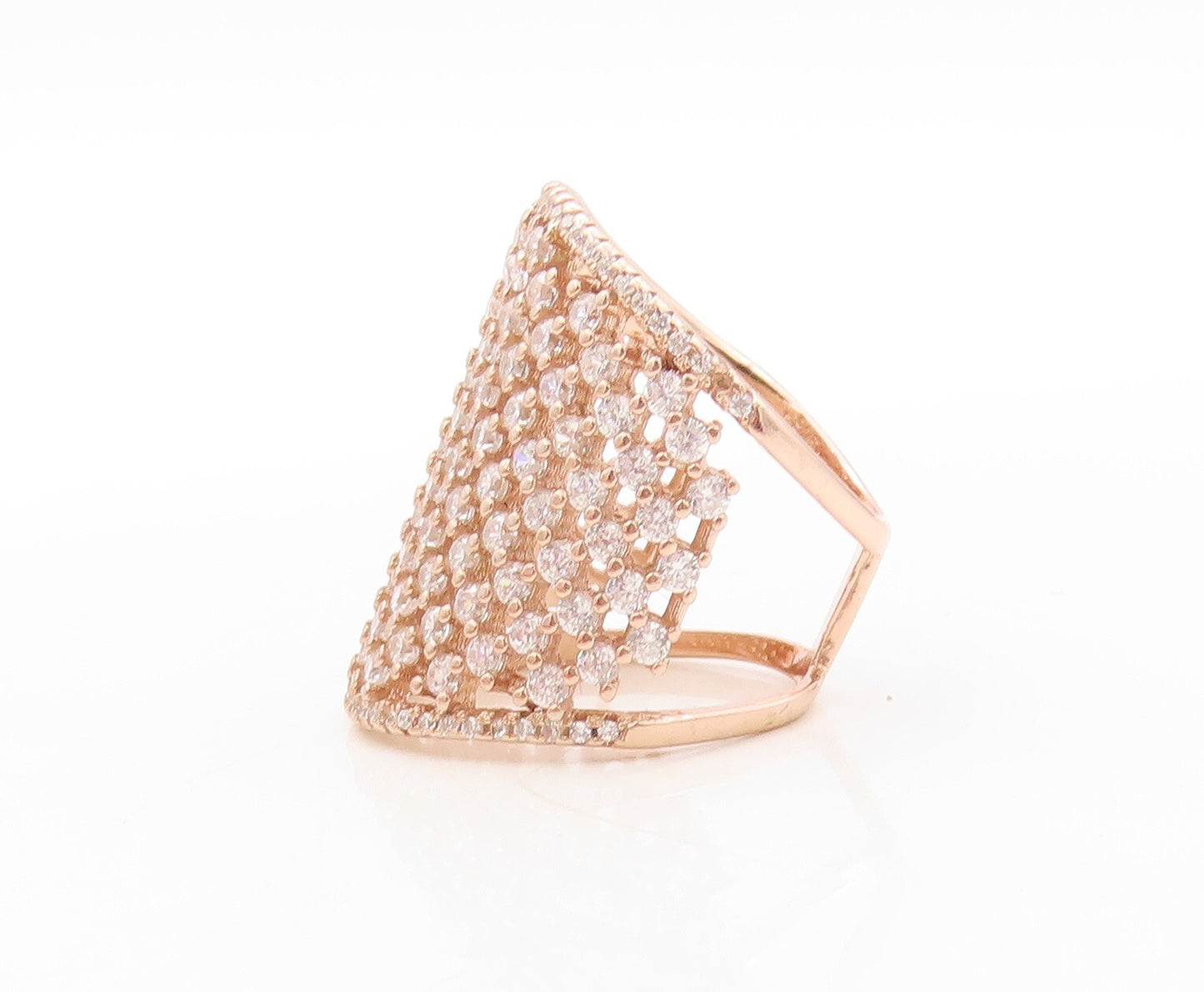 925 Sterling Silver Vintage Ring Rose Gold Plated Designer CZ Inlay Sz 7 RG31063