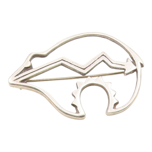 NAVAJO 925 Silver  Vintage Minimalist Bear & Arrow Cutout Brooch Pin  BP9754