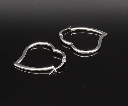 925 Sterling Silver  Vintage Minimalist Open Love Heart Hoop Earrings  EG12043