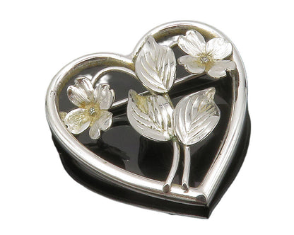HARRY S. BICK 925 Silver  Vintage Shiny Floral Love Heart Brooch Pin  BP5050