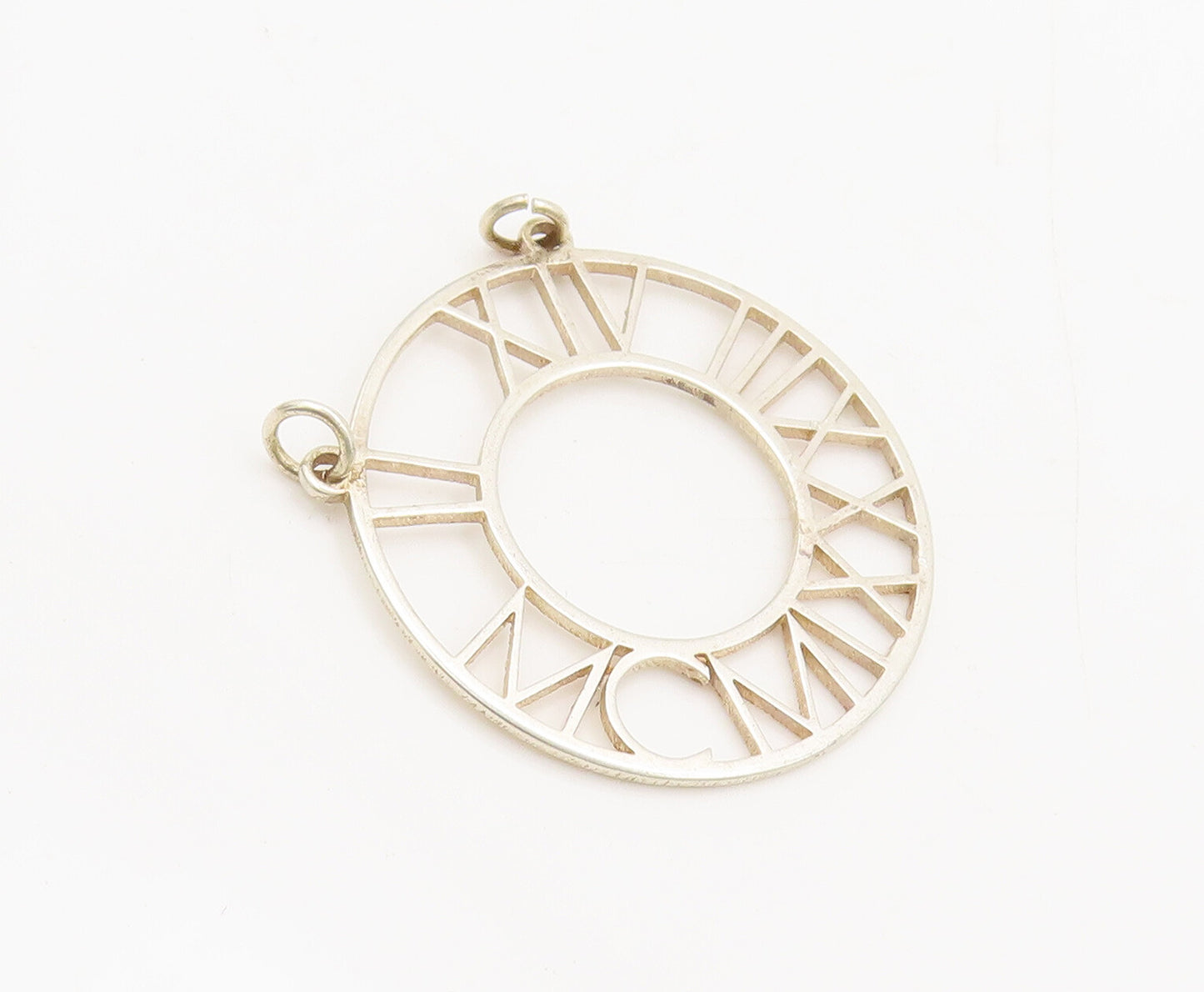 925 Silver  Vintage Cutout Roman Numbers Carved Circular Pendant  PT22288
