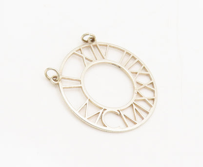 925 Silver  Vintage Cutout Roman Numbers Carved Circular Pendant  PT22288