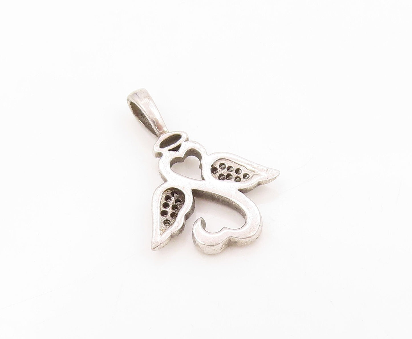 925 Sterling Silver Vintage Pendant Diamonds Wings Cutout Infinity Heart PT23903