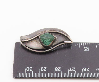 ISRAEL 925 Silver  Vintage Double Leaf Outline Jasper Brooch Pin  BP9526