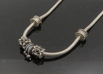 PANDORA 925 Silver   Vintage Black Onyx & Petite Pearl Chain Necklace  NE3698